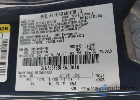 2017 Lincoln Mkz z USA, uszkodzony, nr VIN 3LN6N5F98HR633616